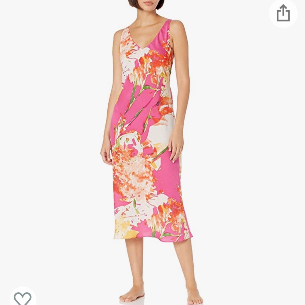 Pink floral natori silk satin nightgown slip dress